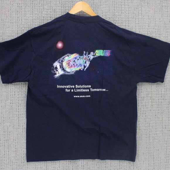 Vintage Gildan Shirt Mens XL Navy Blue Short Sleeve ASUS Tech Innovative Y2k - Picture 1 of 7